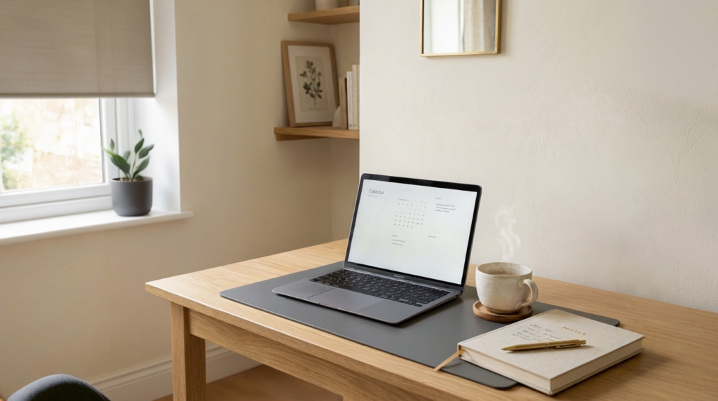 税理士事務所のナチュラルなデスクとノートパソコンのイメージ